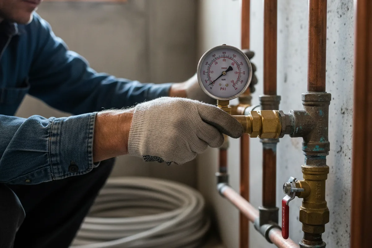 Pressure testing a repaired line during Water Line Repair in Conestoga